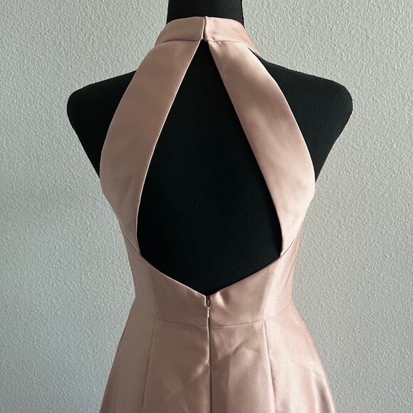 Alfred Sung Dress Size 2 Satin Twill Halter Toasted Sugar Maxi Gown D772 - Picture 8 of 16